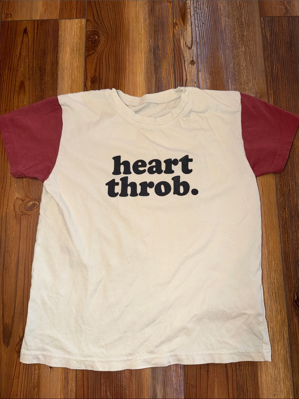June and Grey Heart Throb Short Sleeve Kids Tee - Cream with Red Sleeves